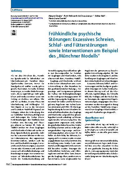 Vorschauseite 1: Frühkindliche psychische Störungen: Exzessives Schreien, Schlafund Fütterstörungen sowie Interventionen am Beispiel des „Münchner Modells“