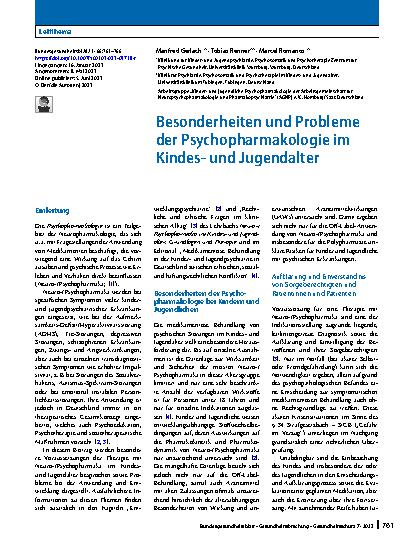 Vorschauseite 1: Besonderheiten und Probleme der Psychopharmakologie im Kindesund Jugendalter