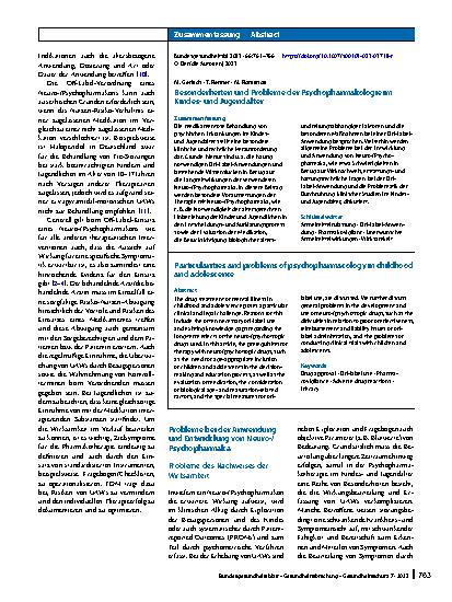 Vorschauseite 3: Besonderheiten und Probleme der Psychopharmakologie im Kindesund Jugendalter