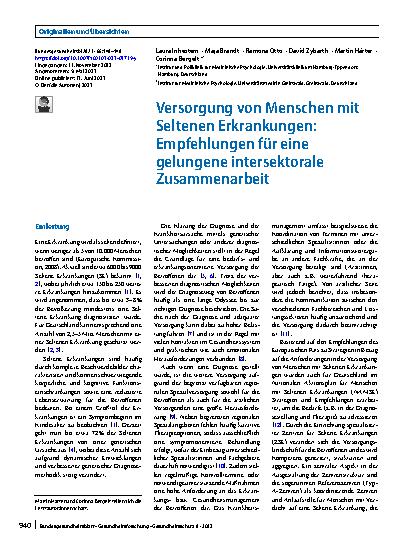 Vorschauseite 1: Versorgung von Menschen mit Seltenen Erkrankungen: Empfehlungen für eine gelungene intersektorale Zusammenarbeit