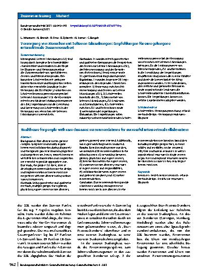 Vorschauseite 3: Versorgung von Menschen mit Seltenen Erkrankungen: Empfehlungen für eine gelungene intersektorale Zusammenarbeit