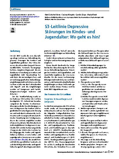 Vorschauseite 1: S3-Leitlinie Depressive Störungen im Kindesund Jugendalter: Wo geht es hin?