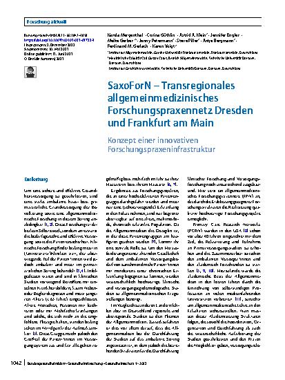 Vorschauseite 1: SaxoForN – Transregionales allgemeinmedizinisches Forschungspraxennetz Dresden und Frankfurt am Main