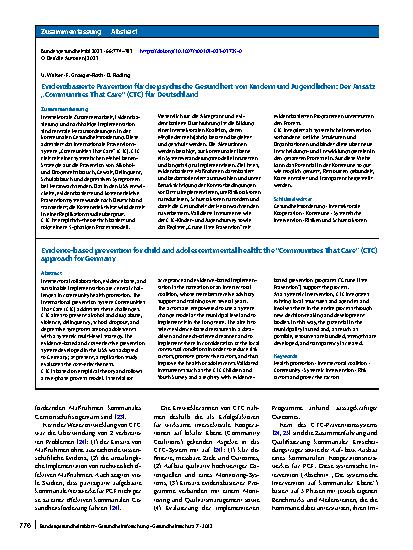 Vorschauseite 3: Evidenzbasierte Prävention für die psychische Gesundheit von Kindern und Jugendlichen: Der Ansatz „Communities That Care“ (CTC) für Deutschland