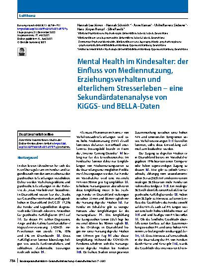 Vorschauseite 1: Mental Health im Kindesalter: der Einfluss von Mediennutzung, Erziehungsverhalten und elterlichem Stresserleben – eine Sekundärdatenanalyse von KiGGSund BELLA-Daten