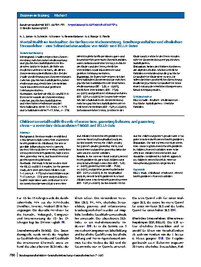 Vorschauseite 3: Mental Health im Kindesalter: der Einfluss von Mediennutzung, Erziehungsverhalten und elterlichem Stresserleben – eine Sekundärdatenanalyse von KiGGSund BELLA-Daten