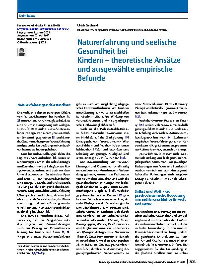 Vorschauseite 1: Naturerfahrung und seelische Gesundheit bei Kindern – theoretische Ansätze und ausgewählte empirische Befunde