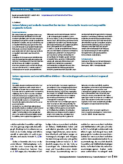 Vorschauseite 3: Naturerfahrung und seelische Gesundheit bei Kindern – theoretische Ansätze und ausgewählte empirische Befunde