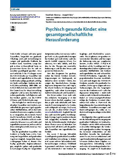 Vorschauseite 1: Psychisch gesunde Kinder: eine gesamtgesellschaftliche Herausforderung