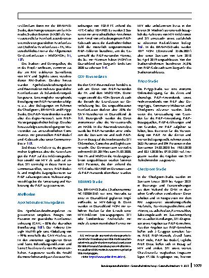 Vorschauseite 2: Evaluation der Einführung der HIV-Präexpositionsprophylaxe als Leistung der gesetzlichen Krankenversicherung (EvE‑PrEP)