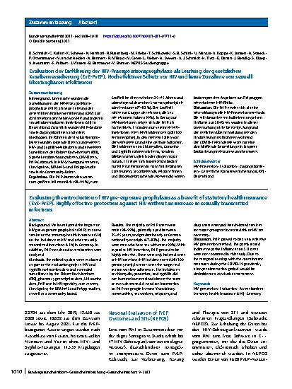Vorschauseite 3: Evaluation der Einführung der HIV-Präexpositionsprophylaxe als Leistung der gesetzlichen Krankenversicherung (EvE‑PrEP)