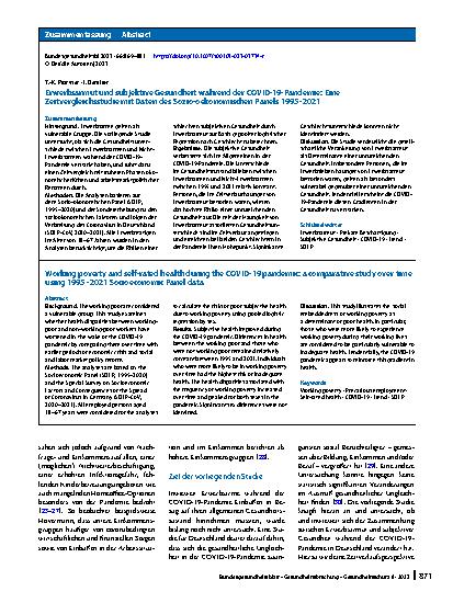 Vorschauseite 3: Erwerbsarmut und subjektive Gesundheit während der COVID-19-Pandemie: Eine Zeitvergleichsstudie mit Daten des Sozio-oekonomischen Panels 1995–2021