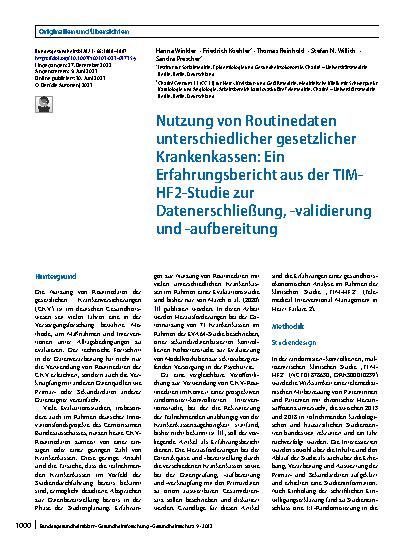 Vorschauseite 1: Nutzung von Routinedaten unterschiedlicher gesetzlicher Krankenkassen: Ein Erfahrungsbericht aus der TIM-HF2-Studie zur Datenerschließung, -validierung und -aufbereitung