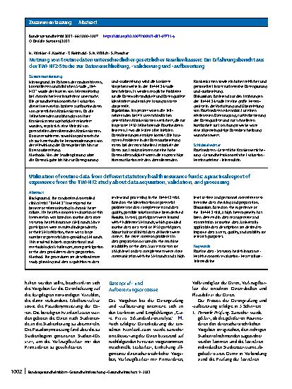 Vorschauseite 3: Nutzung von Routinedaten unterschiedlicher gesetzlicher Krankenkassen: Ein Erfahrungsbericht aus der TIM-HF2-Studie zur Datenerschließung, -validierung und -aufbereitung