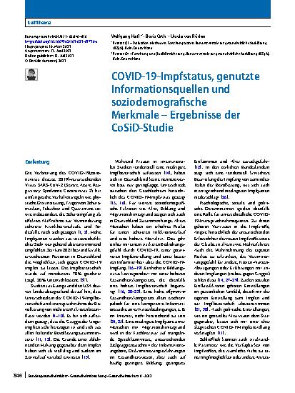 Vorschauseite 1: COVID-19-Impfstatus, genutzte Informationsquellen und soziodemografische Merkmale – Ergebnisse der CoSiD-Studie