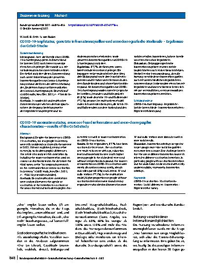 Vorschauseite 3: COVID-19-Impfstatus, genutzte Informationsquellen und soziodemografische Merkmale – Ergebnisse der CoSiD-Studie