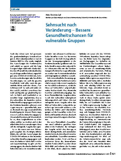 Vorschauseite 1: Sehnsucht nach Veränderung – Bessere Gesundheitschancen für vulnerable Gruppen