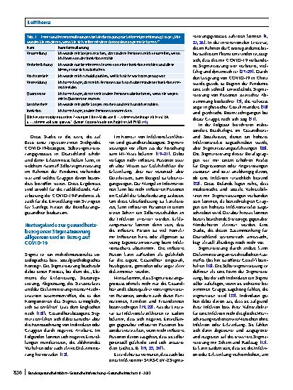 Vorschauseite 2: COVID-19-bezogene Selbststigmatisierung: Zusammenhang mit Vulnerabilität und Vertrauen in Institutionen