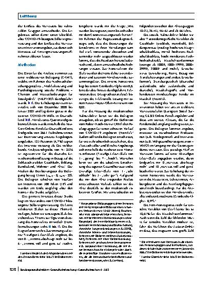 Vorschauseite 4: COVID-19-bezogene Selbststigmatisierung: Zusammenhang mit Vulnerabilität und Vertrauen in Institutionen