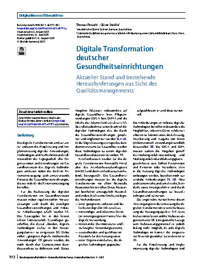 Vorschauseite 1: Digitale Transformation deutscher Gesundheitseinrichtungen