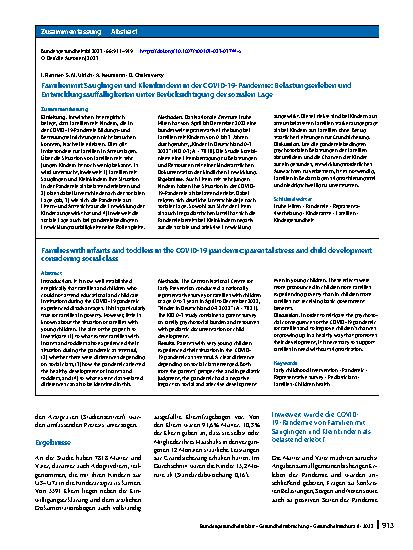 Vorschauseite 3: Familien mit Säuglingen und Kleinkindern in der COVID-19-Pandemie: Belastungserleben und Entwicklungsauffälligkeiten unter Berücksichtigung der sozialen Lage
