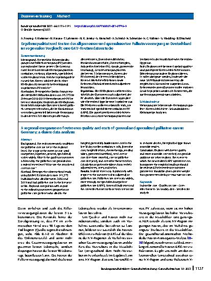 Vorschauseite 3: Ergebnisqualität und Kosten der allgemeinen und spezialisierten Palliativversorgung in Deutschland im regionalen Vergleich: eine GKV-Routinedatenstudie