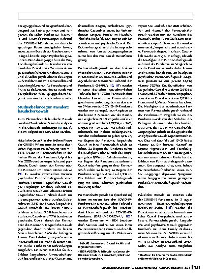 Vorschauseite 2: Häusliche Gewalt und ihre psychischen Folgen während der COVID-19-Pandemie – Zentrale Befunde aus dem deutschsprachigen Raum