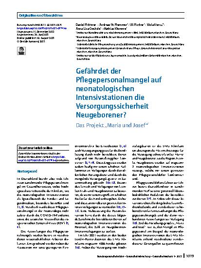 Vorschauseite 1: Gefährdet der Pflegepersonalmangel auf neonatologischen Intensivstationen die Versorgungssicherheit Neugeborener?
