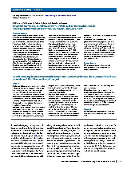 Vorschauseite 3: Gefährdet der Pflegepersonalmangel auf neonatologischen Intensivstationen die Versorgungssicherheit Neugeborener?