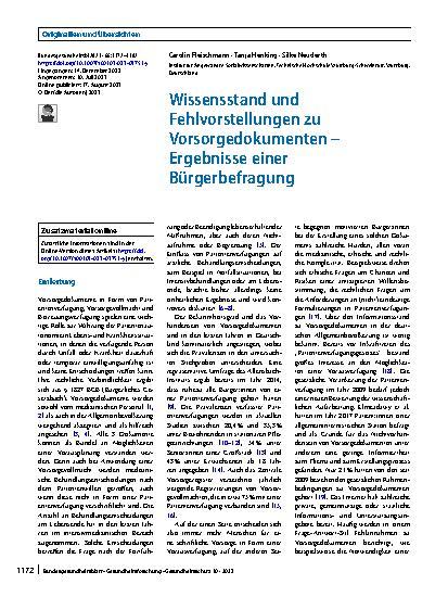 Vorschauseite 1: Wissensstand und Fehlvorstellungen zu Vorsorgedokumenten – Ergebnisse einer Bürgerbefragung