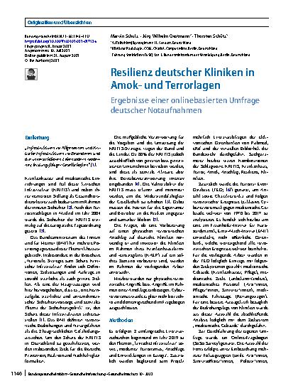 Vorschauseite 1: Resilienz deutscher Kliniken in Amokund Terrorlagen