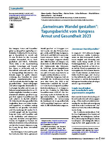 Vorschauseite 1: „Gemeinsam Wandel gestalten“: Tagungsbericht vom Kongress Armut und Gesundheit 2023