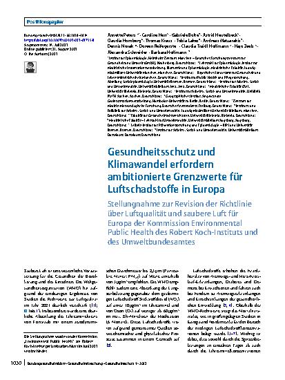 Vorschauseite 1: Gesundheitsschutz und Klimawandel erfordern ambitionierte Grenzwerte für Luftschadstoffe in Europa