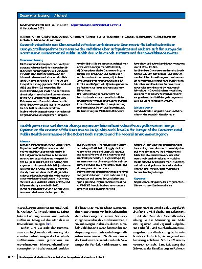 Vorschauseite 3: Gesundheitsschutz und Klimawandel erfordern ambitionierte Grenzwerte für Luftschadstoffe in Europa