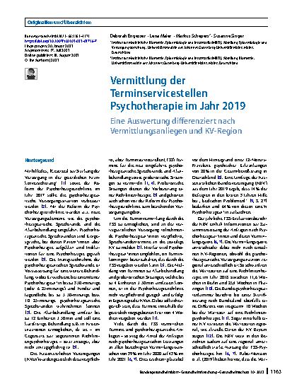 Vorschauseite 1: Vermittlung der Terminservicestellen Psychotherapie im Jahr 2019