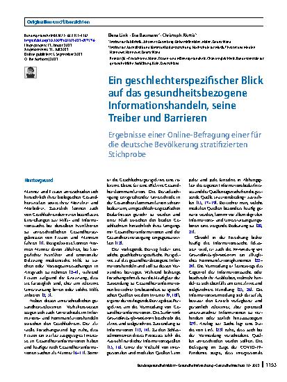 Vorschauseite 1: Ein geschlechterspezifischer Blick auf das gesundheitsbezogene Informationshandeln, seine Treiber und Barrieren