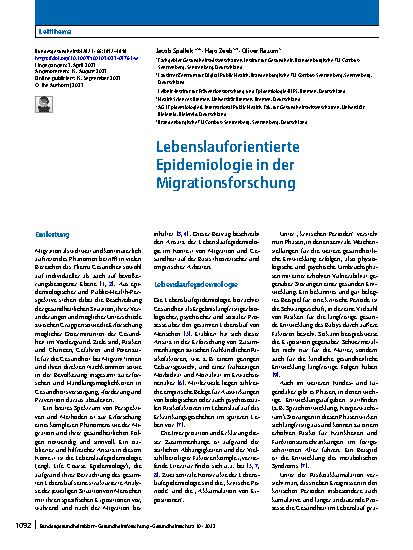Vorschauseite 1: Lebenslauforientierte Epidemiologie in der Migrationsforschung