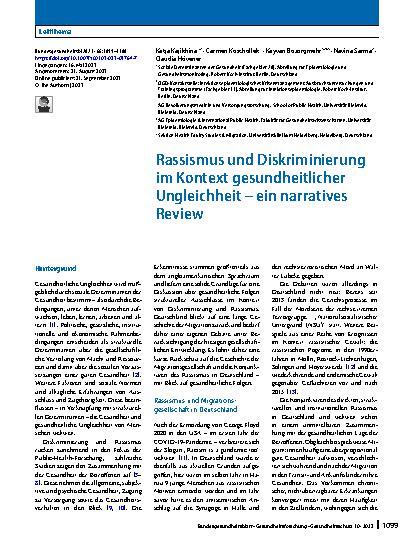 Vorschauseite 1: Rassismus und Diskriminierung im Kontext gesundheitlicher Ungleichheit – ein narratives Review