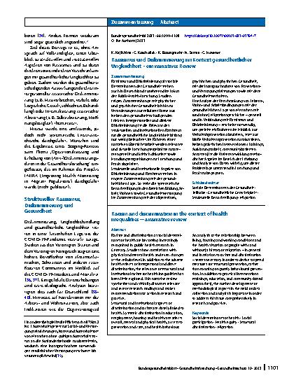 Vorschauseite 3: Rassismus und Diskriminierung im Kontext gesundheitlicher Ungleichheit – ein narratives Review