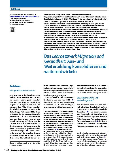 Vorschauseite 1: Das Lehrnetzwerk Migration und Gesundheit: Ausund Weiterbildung konsolidieren und weiterentwickeln