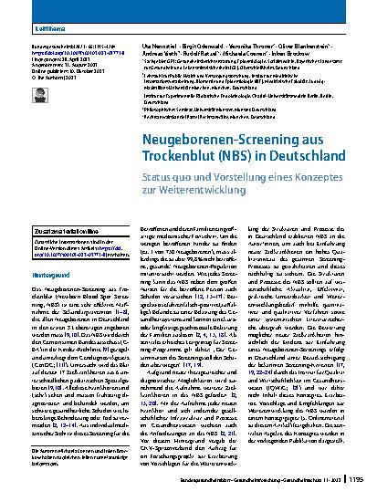Vorschauseite 1: Neugeborenen-Screening aus Trockenblut (NBS) in Deutschland