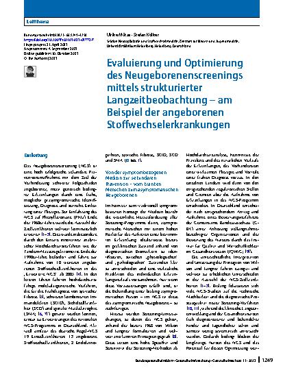 Vorschauseite 1: Evaluierung und Optimierung des Neugeborenenscreenings mittels strukturierter Langzeitbeobachtung – am Beispiel der angeborenen Stoffwechselerkrankungen