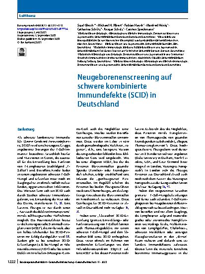 Vorschauseite 1: Neugeborenenscreening auf schwere kombinierte Immundefekte (SCID) in Deutschland