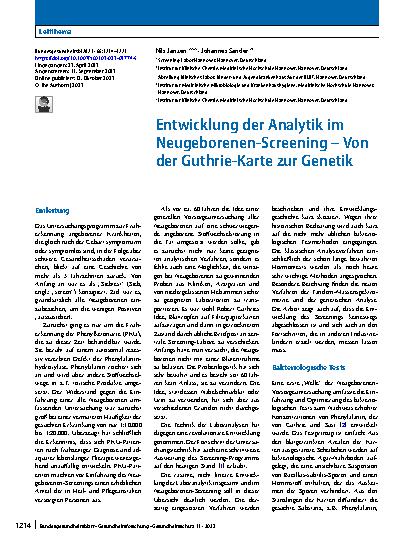 Vorschauseite 1: Entwicklung der Analytik im Neugeborenen-Screening – Von der Guthrie-Karte zur Genetik