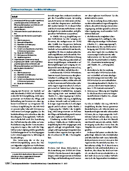 Vorschauseite 2: Integration von SARS-CoV-2 als Erreger von Infektionen in der endemischen Situation in die Empfehlungen der KRINKO „Infektionsprävention im Rahmen der Pflege und Behandlung von Pa…