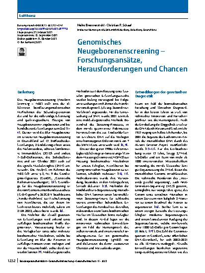 Vorschauseite 1: Genomisches Neugeborenenscreening – Forschungsansätze, Herausforderungen und Chancen