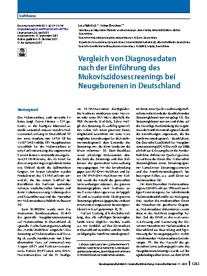 Vorschauseite 1: Vergleich von Diagnosedaten nach der Einführung des Mukoviszidosescreenings bei Neugeborenen in Deutschland