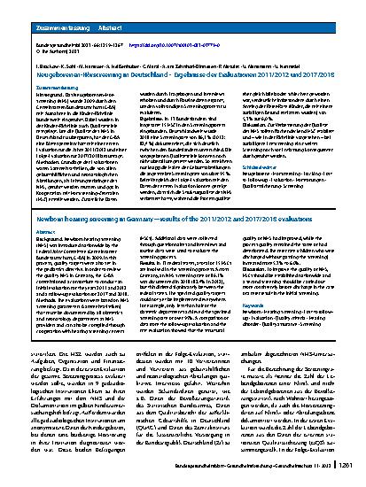 Vorschauseite 3: Neugeborenen-Hörscreening in Deutschland – Ergebnisse der Evaluationen 2011/2012 und 2017/2018