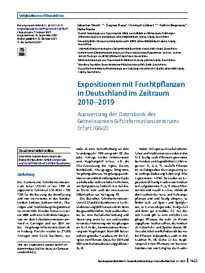 Vorschauseite 1: Expositionen mit Fruchtpflanzen in Deutschland im Zeitraum 2010–2019