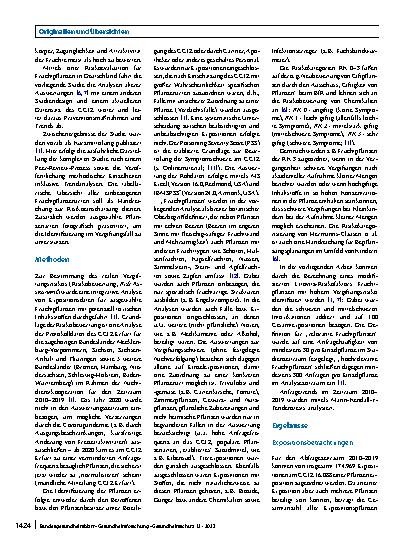 Vorschauseite 2: Expositionen mit Fruchtpflanzen in Deutschland im Zeitraum 2010–2019